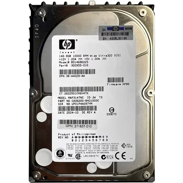 HP 271837-010 | 146GB 10000RPM Ultra-320 Scsi Hot-Pluggable (Lvd) 80-Pin 3.5-Inch Hard Drive-image