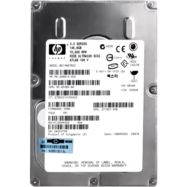 HP 356910-002 | 146GB 10000RPM Ultra320 Scsi Hot-Pluggable LVD 80-Pin 3.5-Inch Hard Drive For Proliant Server-image