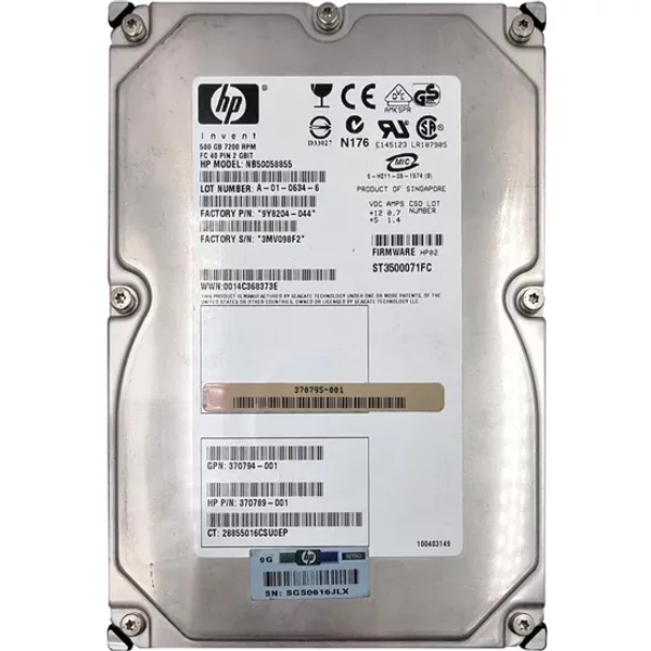 HP 370795-001 | 500GB 7200RPM Fibre Channel 2Gb/S 8MB Cache Hot-Pluggable Dual Port 3.5-Inch Hard Drive For Storageworks EVA-image