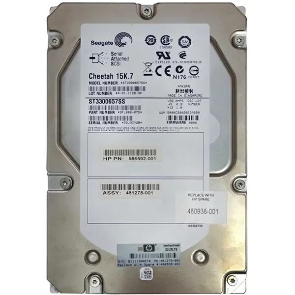 HP 480938-001 | 300GB 15000RPM SAS 3Gb/S 16MB Cache LFF Hot-Swappable 3.5-Inch Hard Drive For MSA Storage-image