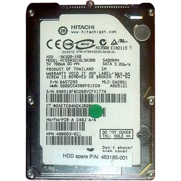 HP 483185-001 | 160GB 5400RPM Sata 3Gb/S 8MB Cache 2.5-Inch Hard Drive-image
