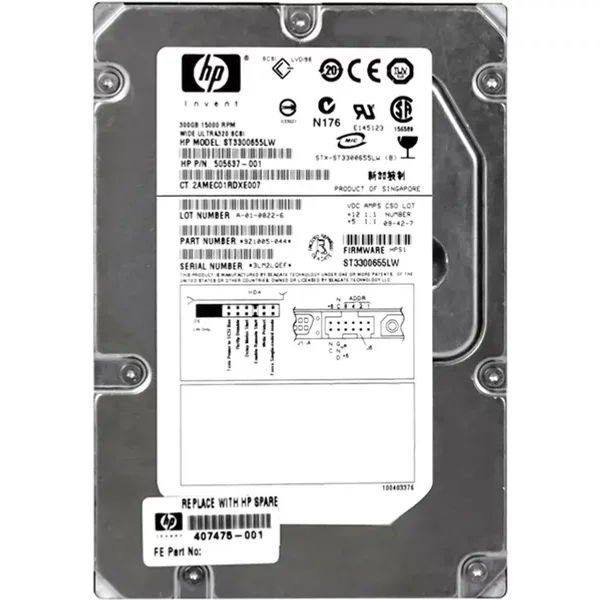 HP 505637-001 | 300GB 15000RPM Ultra-320 Scsi 68-Pin LVD 3.5-Inch Internal Hard Drive-image