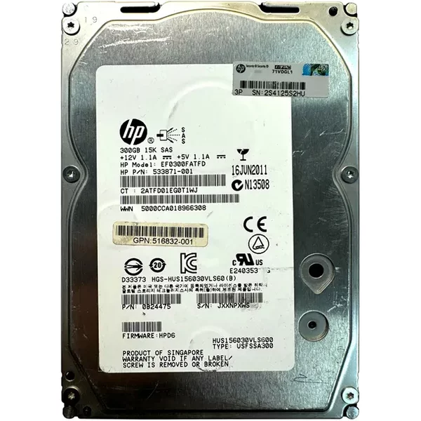 HP 533871-001 | 300GB 15000RPM SAS 6Gb/S LFF Hot-Pluggable Dual Port 3.5-Inch Hard Drive For Gen1 To Gen7 Proliant Servers-image