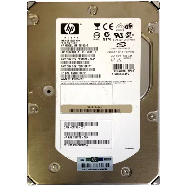 HP BF14658244 | 146GB 15000RPM Fibre Channel 2Gb/S Hot-Swappable 40-Pin 3.5-Inch Hard Drive For Storageworks-image