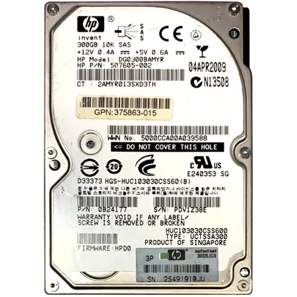 HP DG0300BAMYR | 300GB 10000RPM SAS 3Gb/S SFF Hot-Pluggable Dual Port 2.5-Inch Hard Drive For Gen1 To Gen7 Proliant Server-image