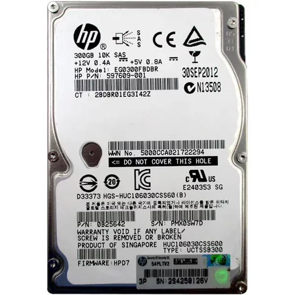 HP EG0300FBDBR | 300GB 10000RPM SAS 6Gb/S SFF Hot-Pluggable Dual Port 2.5-Inch Hard Drive For Gen1 To Gen7 Proliant Server-image