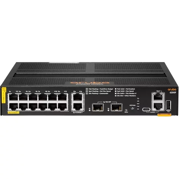 HP R8Q72A#ABA | Aruba CX 6200F Series 12-Ports 10/100/1000Base-T RJ-45 PoE Class 4 2G/2-Ports 10GBase-X SFP+ Gigabit Ethernet Switch