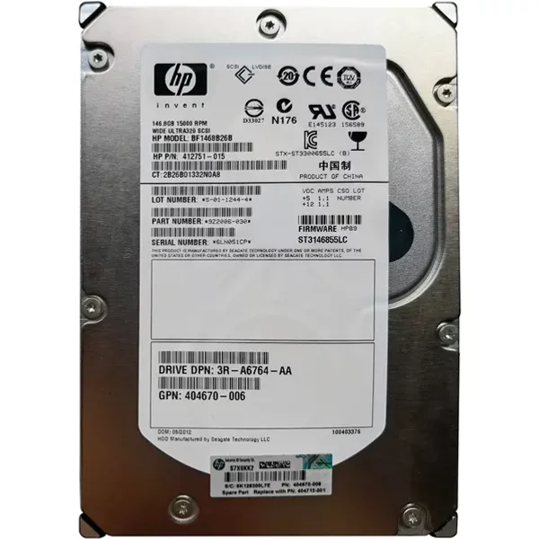 HP 3R-A6764-AA | 146GB 15000RPM Ultra320 Scsi 8MB Cache Hot-Pluggable LVD 80-Pin 3.5-Inch Hard Drive-image
