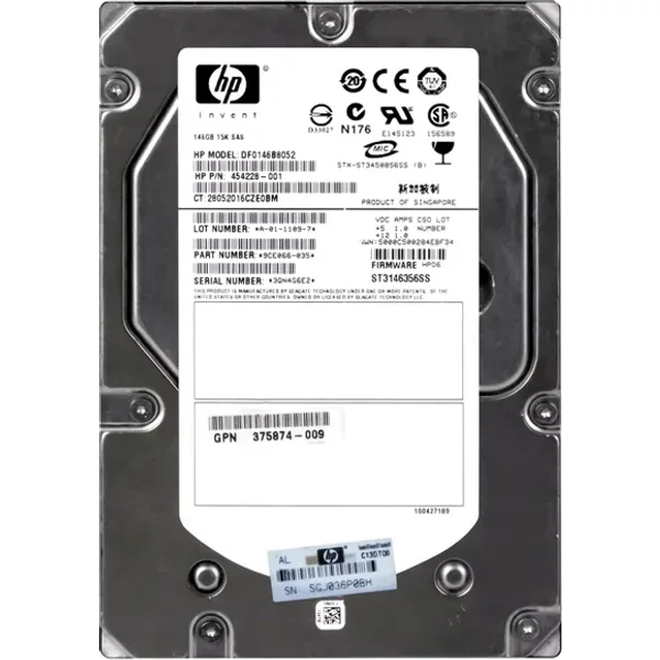 HP 375874-009 | 146GB 15000RPM SAS 3Gb/S 16MB Cache Hot-Pluggable Dual Port 3.5-Inch Hard Drive-image