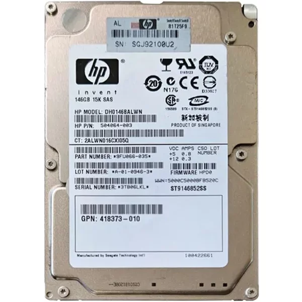 HP 418373-010 | 146GB 15000RPM SAS 6Gb/S SFF Hot-Pluggable Dual Port 2.5-Inch Hard Drive-image