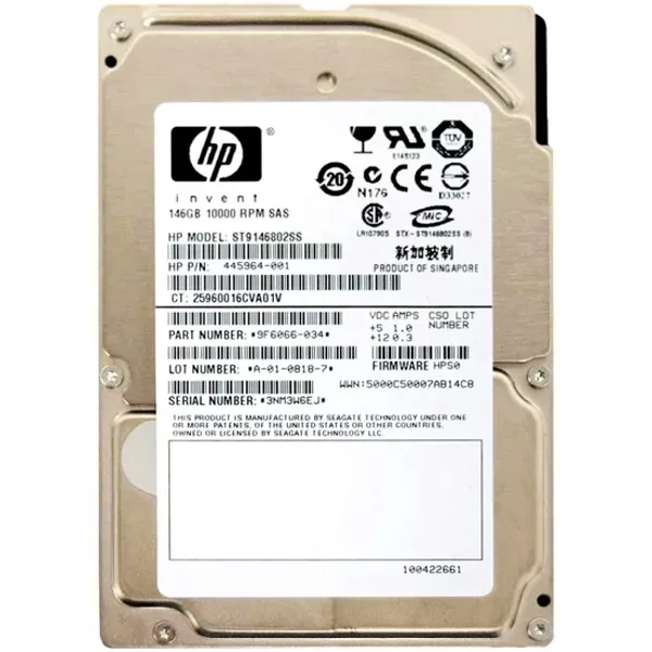 HP 445964-001 | 146GB 10000RPM SAS 3Gb/S 16MB Cache SFF Hot-Pluggable Dual Port 2.5-Inch Hard Drive-image