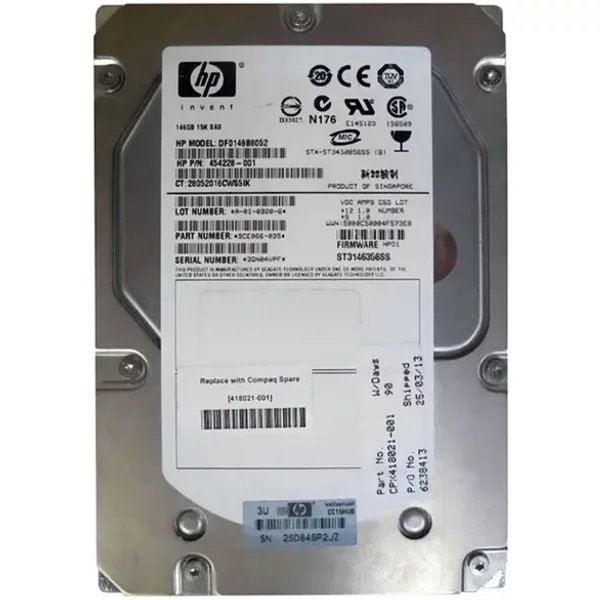 HP 454228-001 | 146GB 15000RPM SAS 3Gb/S SFF Hot-Pluggable Dual Port 3.5-Inch Hard Drive For Gen1 To Gen7 Proliant Server-image