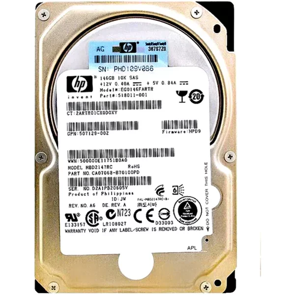 HP EG0146FARTR | 146GB 10000RPM SAS 6Gb/S SFF Hot-Pluggable Dual Port 2.5-Inch Hard Drive For Gen1 To Gen7 Proliant Server-image