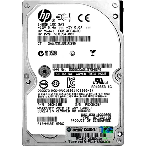 HP EG0146FAWJC | 146GB 10000RPM SAS 3Gb/S SFF Hot-Pluggable Single Port 2.5-Inch Hard Drive For Gen1 To Gen7 Proliant Server-image