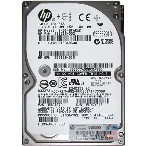 HP EH0146FARWD | 146GB 15000RPM SAS 6Gb/S Hot-Pluggable Dual Port SFF 2.5-Inch Hard Drive For Gen1/7 Proliant Server-image