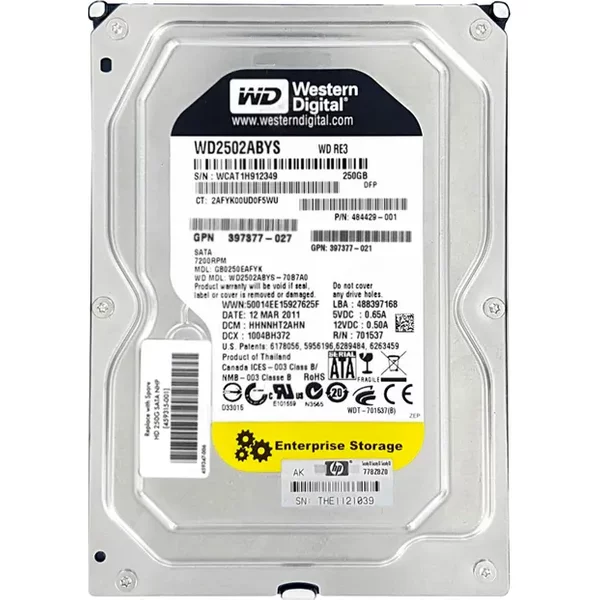 HP 484429-001 | 250GB 7200RPM Sata 3Gb/S LFF Hot-Pluggable 3.5-Inch Hard Drive For Gen1 To Gen7 Proliant Server-image