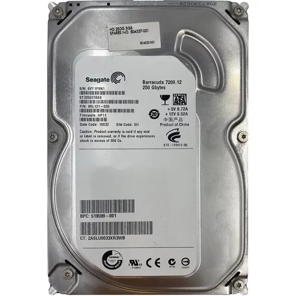 HP 504337-001 | 250GB 7200RPM Sata 3Gb/S NCQ 8MB Cache LFF Hot-Pluggable 3.5-Inch Hard Drive-image