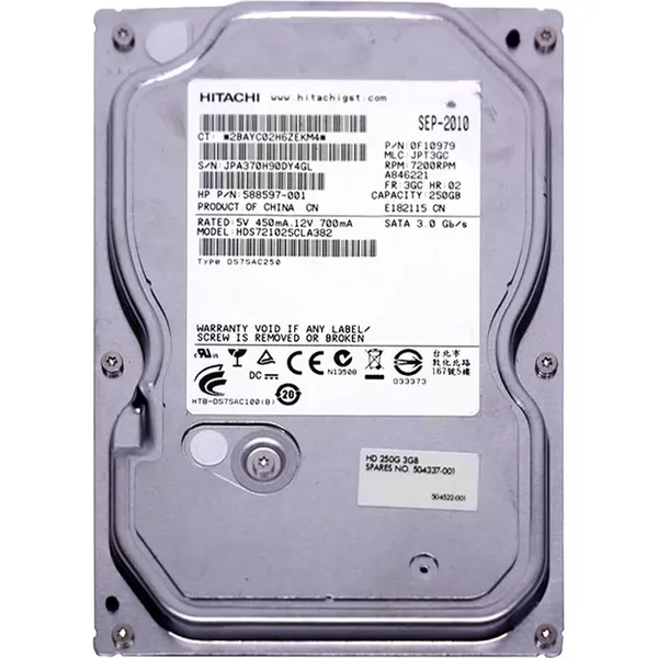 HP 588597-001 | 250GB 7200RPM Sata 3Gb/S NCQ LFF Hot-Pluggable 3.5-Inch Hard Drive-image