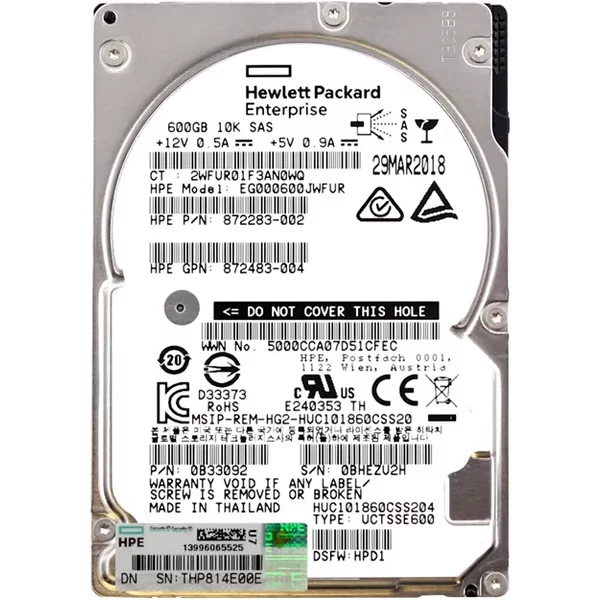 HP 872283-002 | 600GB 10000RPM SAS 12Gb/S Hot-Pluggable Dual Port SFF 2.5-Inch Hard Drive For Gen1/7 Proliant Server/Storage System-image