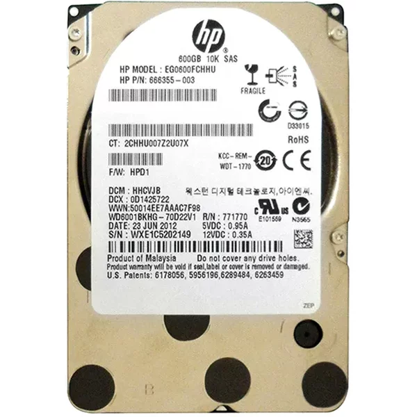 HP EG0600FCHHU | 600GB 10000RPM SAS 6Gb/S SFF Hot-Pluggable 2.5-Inch Hard Drive For Gen8/9 Proliant Server/Storage Array-image
