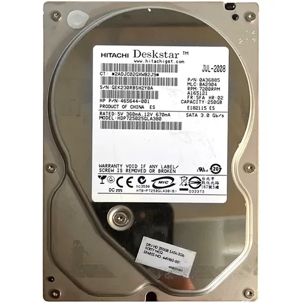 Hitachi HDP725025GLA380 | Deskstar P7K500 Series 250GB 7200RPM Sata 3Gb/S 8MB Cache 3.5-Inch Hard Drive-image