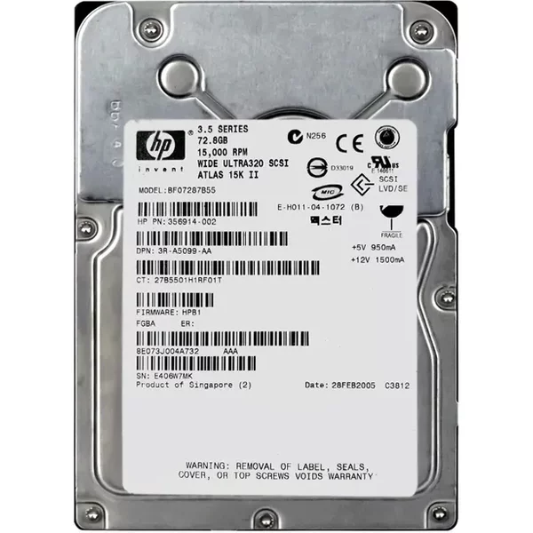 HP 3R-A5099-AA | 72.8GB 15000RPM Ultra320 Scsi Hot Swappable LVD 80-Pin 3.5-Inch Hard Drive-image