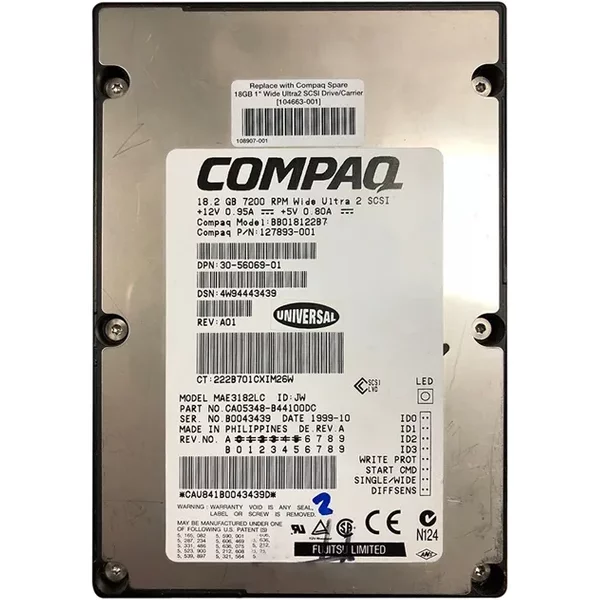HP 104663-001 | 18.2GB 10000RPM Ultra-2 Wide Scsi Hot-Pluggable (Lvd) 80-Pin 3.5-Inch Hard Drive-image