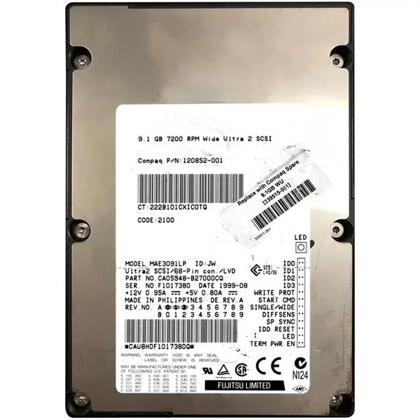 Compaq 120852-001 | 9GB 7200RPM Ultra2 Scsi 4MB Cache Hot-Swappable 3.5-Inch Hard Drive-image