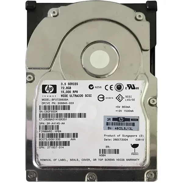 HP 306645-003 | 72.8GB 15000RPM Ultra320 Scsi 8MB Cache Hot-Pluggable LVD 80-Pin 3.5-Inch Hard Drive For Proliant Server-image