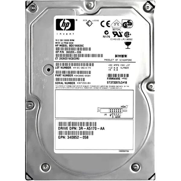 HP 340852-058 | 18.2GB 10000RPM Wide Ultra3 Scsi 80-Pin 3.5-Inch Hard Drive-image