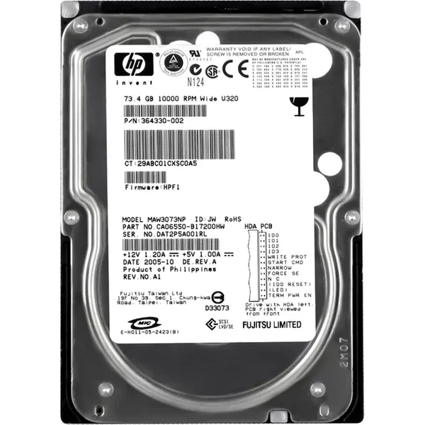 HP 364330-002 | 72.8GB 10000RPM Ultra320 Scsi LVD 68-Pin 3.5-Inch Hard Drive-image