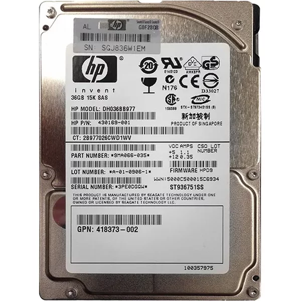 HP 430169-001 | 36GB 15000RPM SAS 3Gb/S Hot-Pluggable Dual Port SFF 2.5-Inch Enterprise Hard Drive For Gen1/7 Proliant Server-image