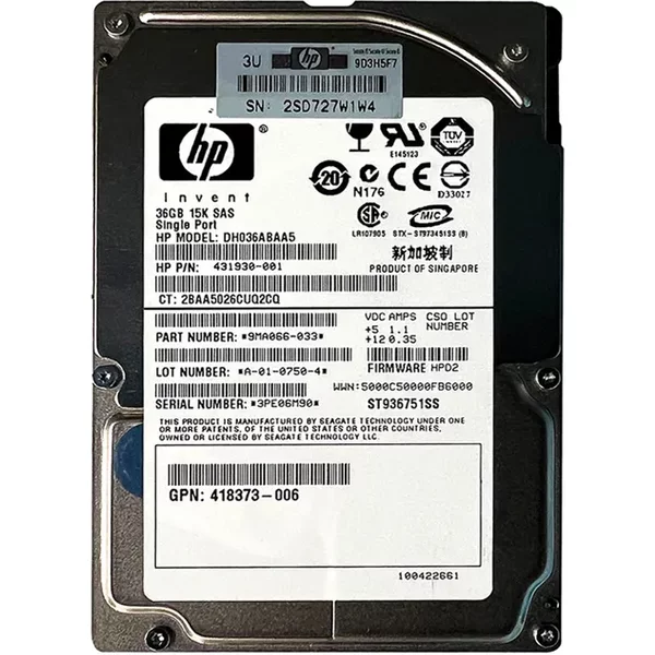 HP 431930-001 | 36GB 15000RPM SAS 3Gb/S Hot-Pluggable Single Port SFF 2.5-Inch Enterprise Hard Drive For Gen1/7 Proliant Server-image