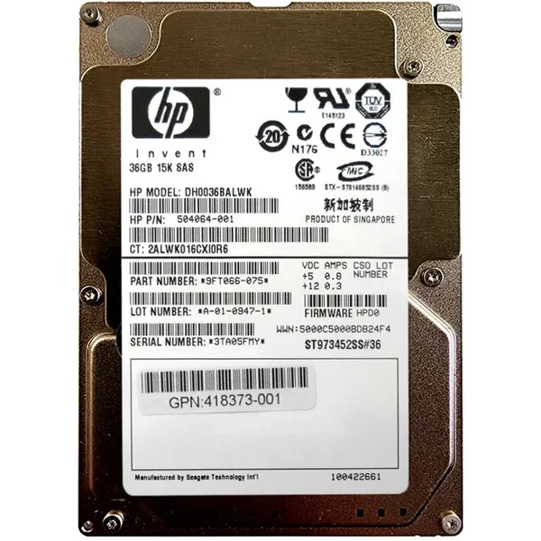 HP 504064-001 | 36GB 15000RPM SAS 3Gb/S Hot-Pluggable Dual Port SFF 2.5-Inch Enterprise Hard Drive For Gen1/7 Proliant Server-image