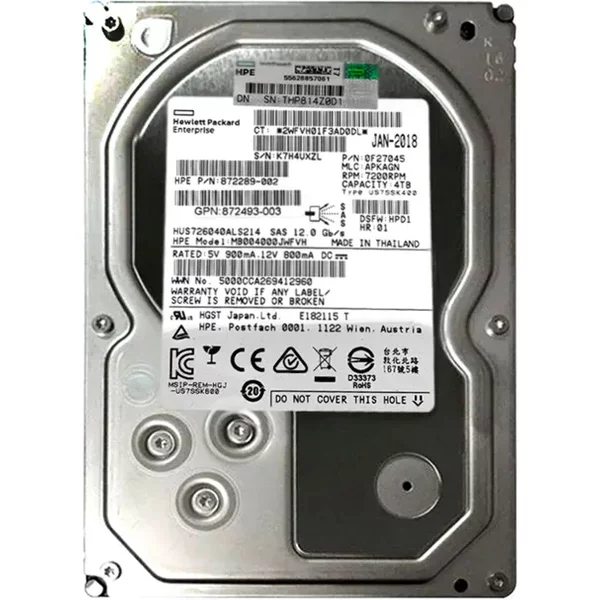 HP 872289-002 | 4TB 7200RPM SAS 12Gb/S Hot-Pluggable (512N) LFF 3.5-Inch Midline Hard Drive For Gen8/10 Proliant Server/Storage Array-image