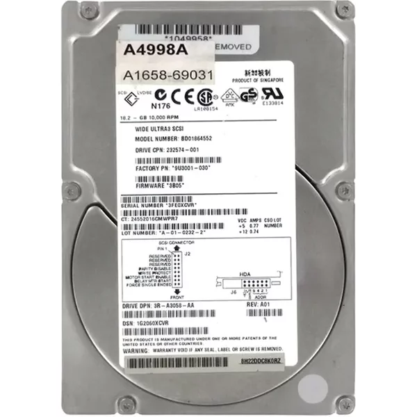 HP A4998A | 18.2GB 10000RPM Wide Ultra2 Scsi Hot Swappable LVD 80-Pin 3.5-Inch Hard Drive-image