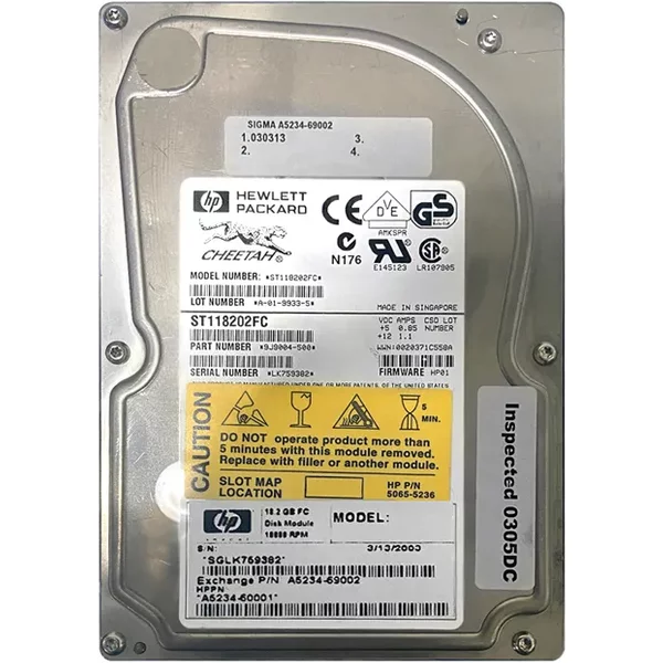 HP A5234-69002 | 18.2GB 10000RPM Fibre Channel 2Gb/S Hot Swappable 4MB Cache 3.5-Inch Hard Drive-image