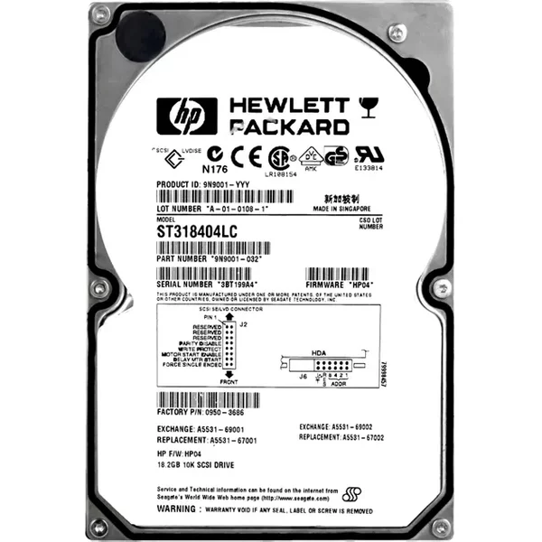 HP A5531-67001 | 18.2GB 10000RPM Wide Ultra2 Scsi Hot Swappable LVD 80-Pin 3.5-Inch Hard Drive-image