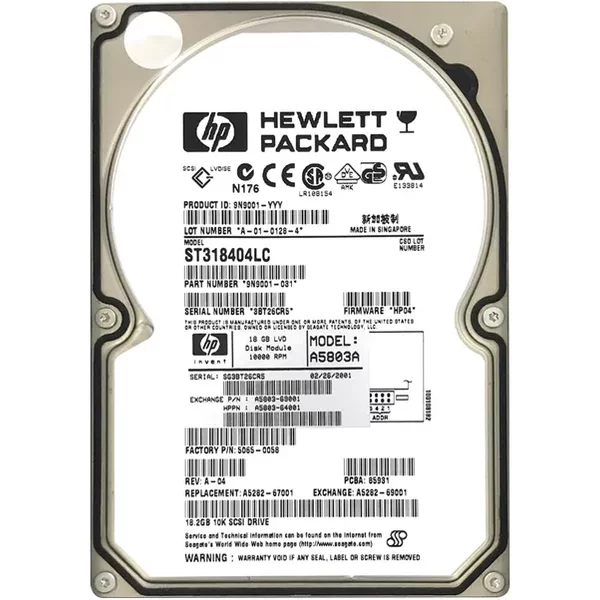 HP A5803-64001 | 18.2GB 10000RPM Wide Ultra2 Scsi Hot Swappable LVD 80-Pin 3.5-Inch Hard Drive-image