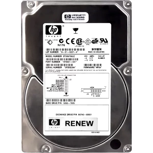 HP A6740-69001 | 36.4GB 10000RPM Ultra160 Scsi Hot Swappable LVD 80-Pin 3.5-Inch Hard Drive-image