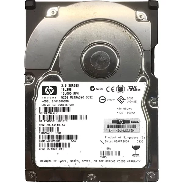 HP BF018863B8 | 18.2GB 15000RPM Ultra320 Scsi Hot Swappable LVD 80-Pin 3.5-Inch Hard Drive-image