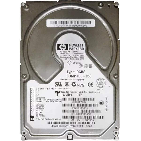 HP D5039-60001 | 18.2GB 7200RPM Ultra Scsi Hot Swappable 80-Pin 3.5-Inch Hard Drive-image