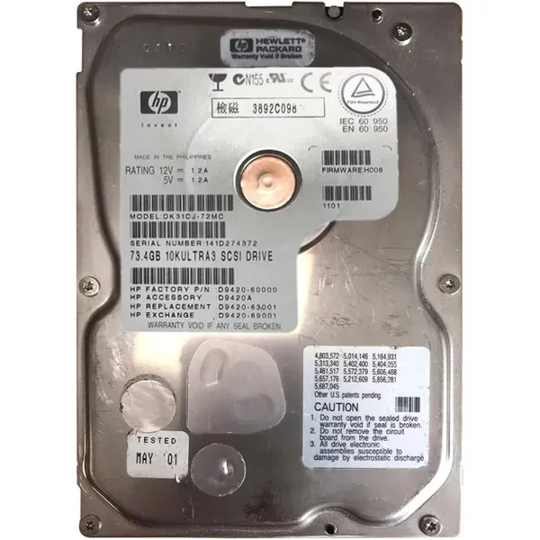 HP D9420-69001 | 73.4GB 10000RPM Ultra160 Scsi Hot Swappable LVD 80-Pin 3.5-Inch Hard Drive-image