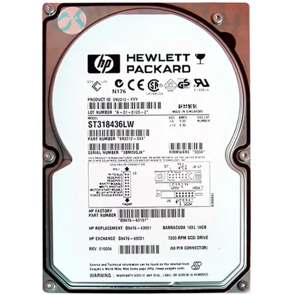 HP D9476-60101 | 18.2GB 7200RPM Ultra160 Scsi LVD 68-Pin 3.5-Inch Hard Drive-image