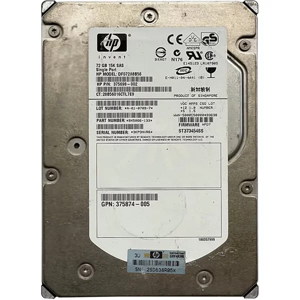 HP DF072A8B56 | 72GB 15000RPM SAS 3Gb/S Hot-Pluggable Single Port SFF 3.5-Inch Enterprise Hard Drive For Gen1/7 Proliant Server-image