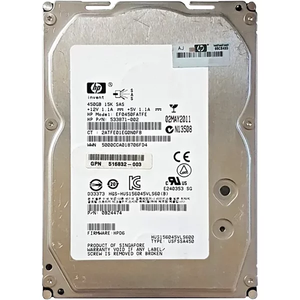 HP EF0450FATFE | 450GB 15000RPM SAS 6Gb/S Dual Port Hot Pluggable LFF 3.5-Inch Enterprise Hard Drive For Proliant Servers-image