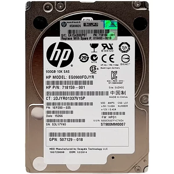 HP EG0900FDJYR | 900GB 10000RPM SAS 6Gb/S Hot-Pluggable Dual Port SFF 2.5-Inch Enterprise Hard Drive For Gen1/7 Proliant Server/Storage Array-image