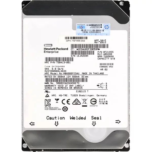 HP MB6000FEDAU | 6TB 7200RPM SAS 6Gb/S Hot-Pluggable Dual Port LFF 3.5-Inch Midline Hard Drive For Gen1/7 Proliant Server-image