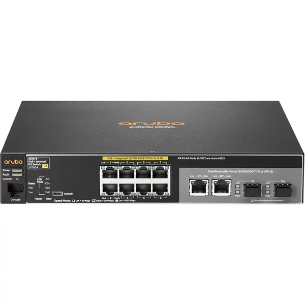 HP J9780A | Aruba 2530 Series 2530-8-PoE+ 8 x RJ-45 PoE+ 10/100Base-TX and 2 Combo Gigabit SFP Ports Layer 2 Managed Fast Ethernet Network Switch