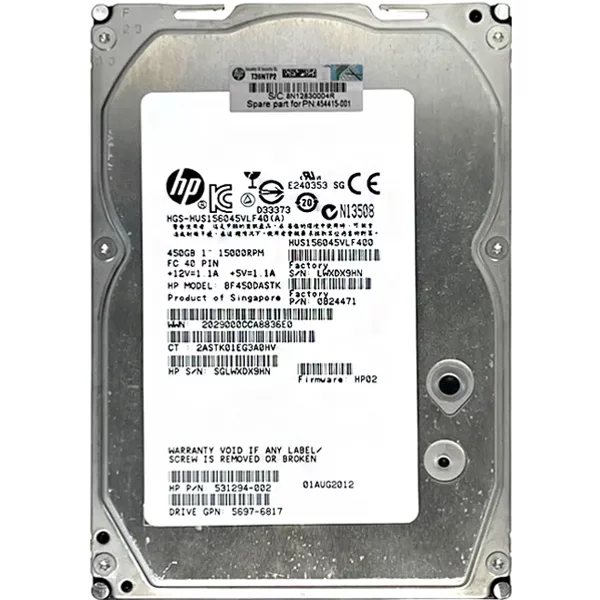 HP 531294-002 | 450GB 15000RPM Fibre Channel 4Gb/S Dual Port Hot Swappable 3.5-Inch Hard Drive-image